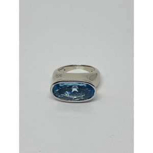 H. Stern Diamond 6.87ct Blue Topaz 18K Gold Oval Cocktail Ring 12.0 Grams Size 6